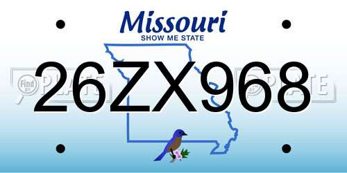 26ZX968 Missouri License Plate