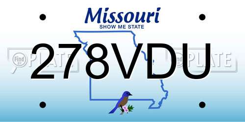 278VDU Missouri License Plate