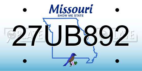 27UB892 Missouri License Plate
