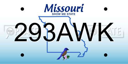 293AWK Missouri License Plate