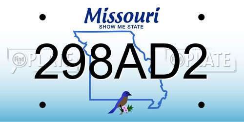 298AD2 Missouri License Plate