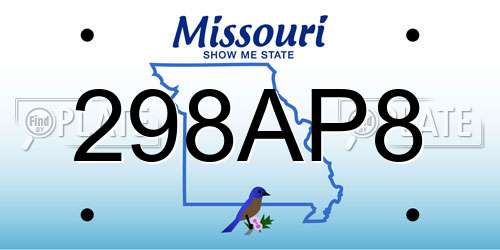 298AP8 Missouri License Plate