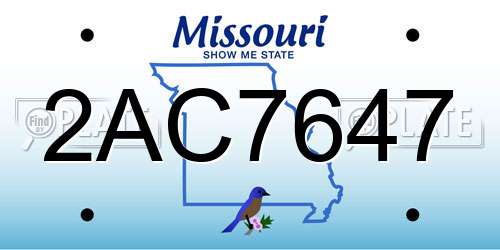 2AC7647 Missouri License Plate