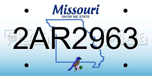 2AR2963 Missouri License Plate
