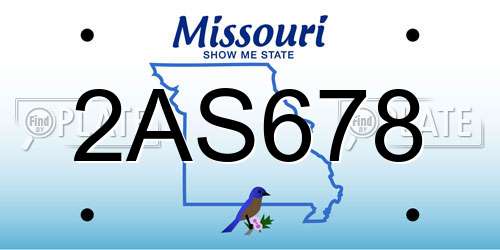 2AS678 Missouri License Plate