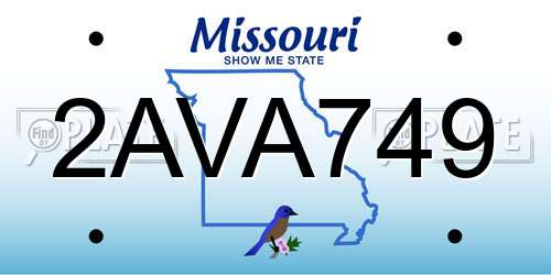 2AVA749 Missouri License Plate