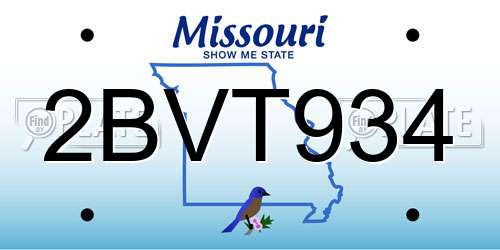 2BVT934 Missouri License Plate