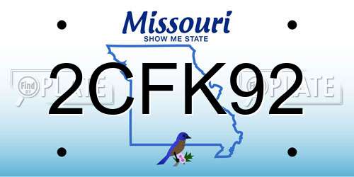 2CFK92 Missouri License Plate