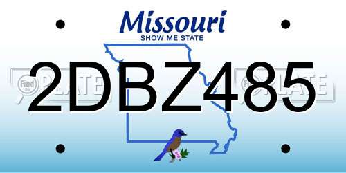 2DBZ485 Missouri License Plate
