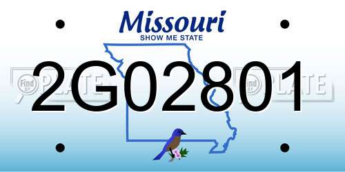 2G02801 Missouri License Plate