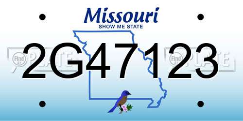 2G47123 Missouri License Plate