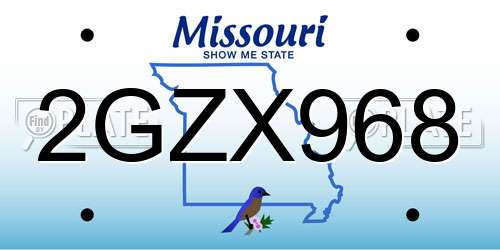 2GZX968 Missouri License Plate