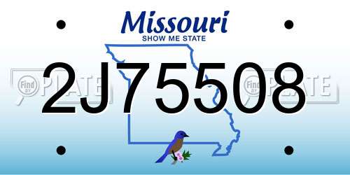 2J75508 Missouri License Plate