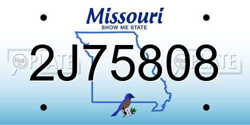 2J75808 Missouri License Plate