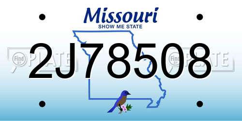 2J78508 Missouri License Plate