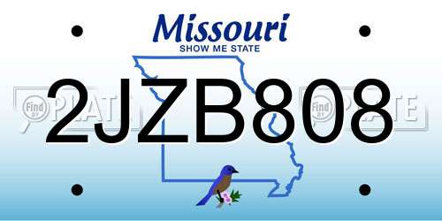 2JZB808 Missouri License Plate