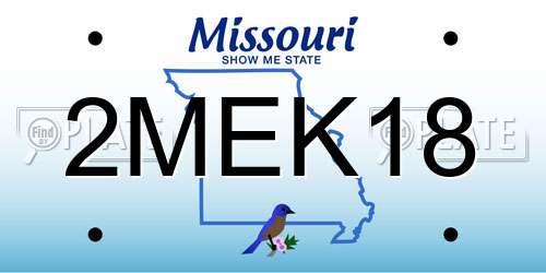 2MEK18 Missouri License Plate