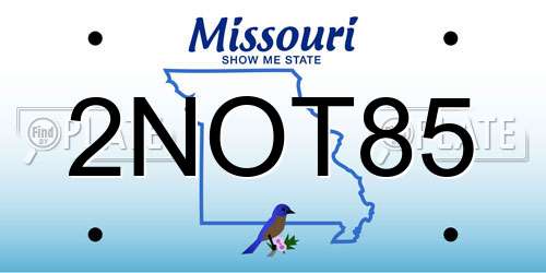 2NOT85 Missouri License Plate