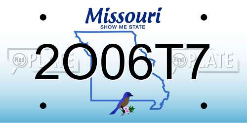 2O06T7 Missouri License Plate
