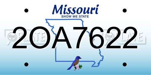 2OA7622 Missouri License Plate