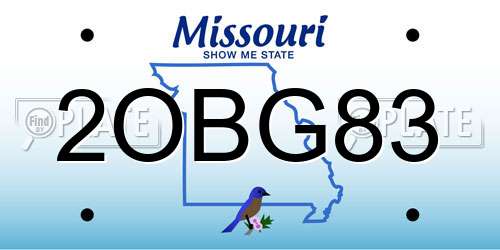 2OBG83 Missouri License Plate
