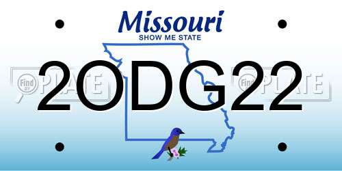 2ODG22 Missouri License Plate