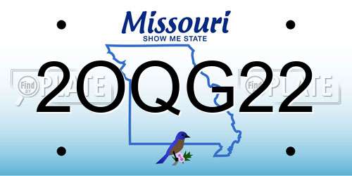 2OQG22 Missouri License Plate