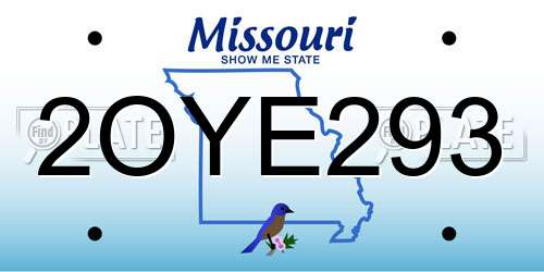 2OYE293 Missouri License Plate