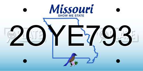 2OYE793 Missouri License Plate