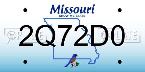 2Q72D0 Missouri License Plate