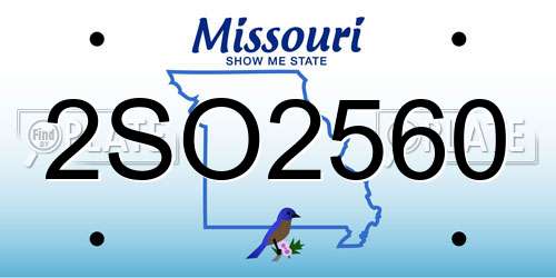 2SO2560 Missouri License Plate