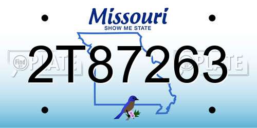 2T87263 Missouri License Plate