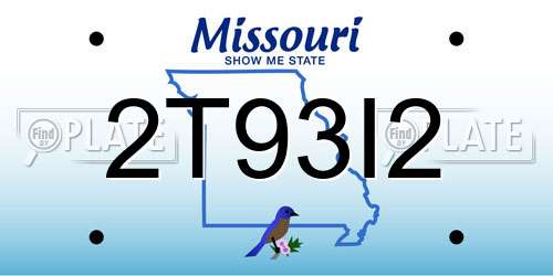 2T93I2 Missouri License Plate