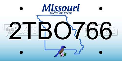 2TBO766 Missouri License Plate