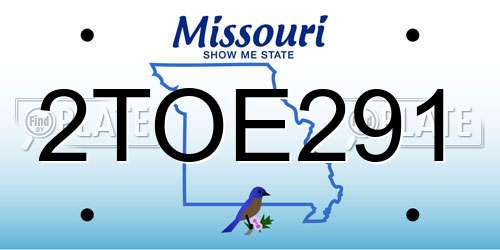 2TOE291 Missouri License Plate