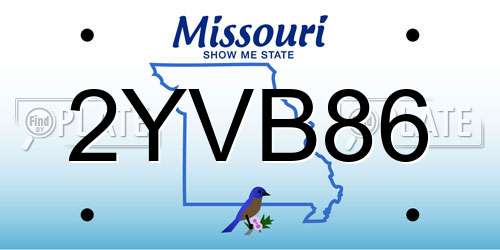 2YVB86 Missouri License Plate