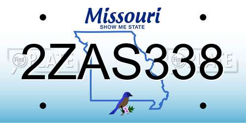 2ZAS338 Missouri License Plate