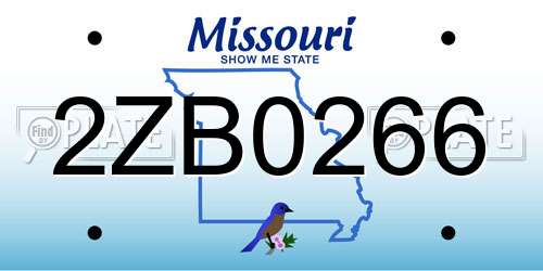 2ZB0266 Missouri License Plate