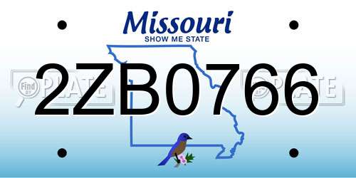 2ZB0766 Missouri License Plate
