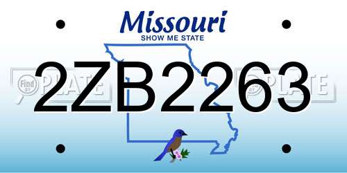2ZB2263 Missouri License Plate
