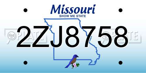 2ZJ8758 Missouri License Plate