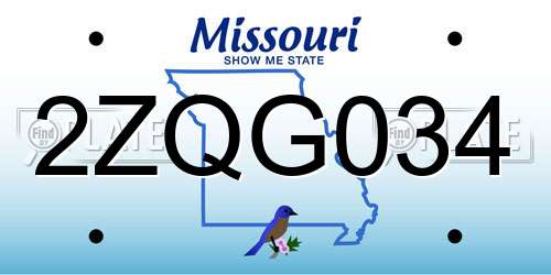 2ZQG034 Missouri License Plate