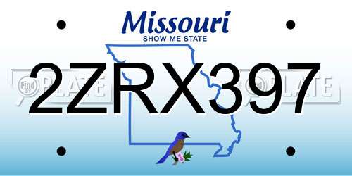 2ZRX397 Missouri License Plate