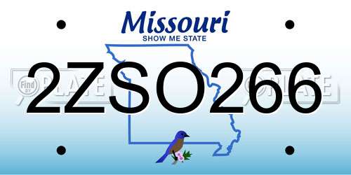 2ZSO266 Missouri License Plate