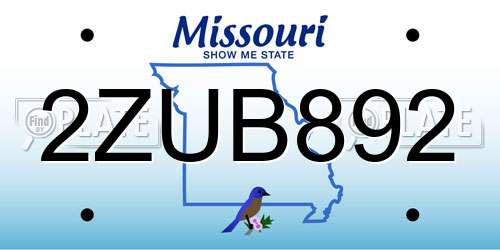 2ZUB892 Missouri License Plate