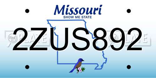 2ZUS892 Missouri License Plate