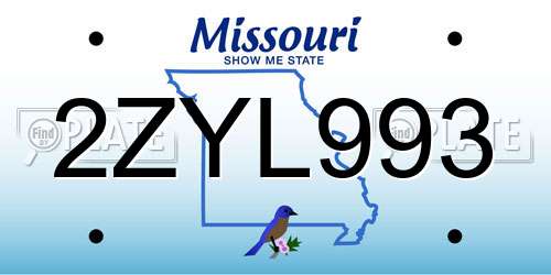 2ZYL993 Missouri License Plate