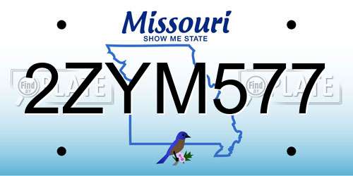 2ZYM577 Missouri License Plate