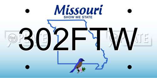 302FTW Missouri License Plate