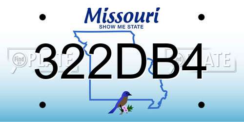 322DB4 Missouri License Plate